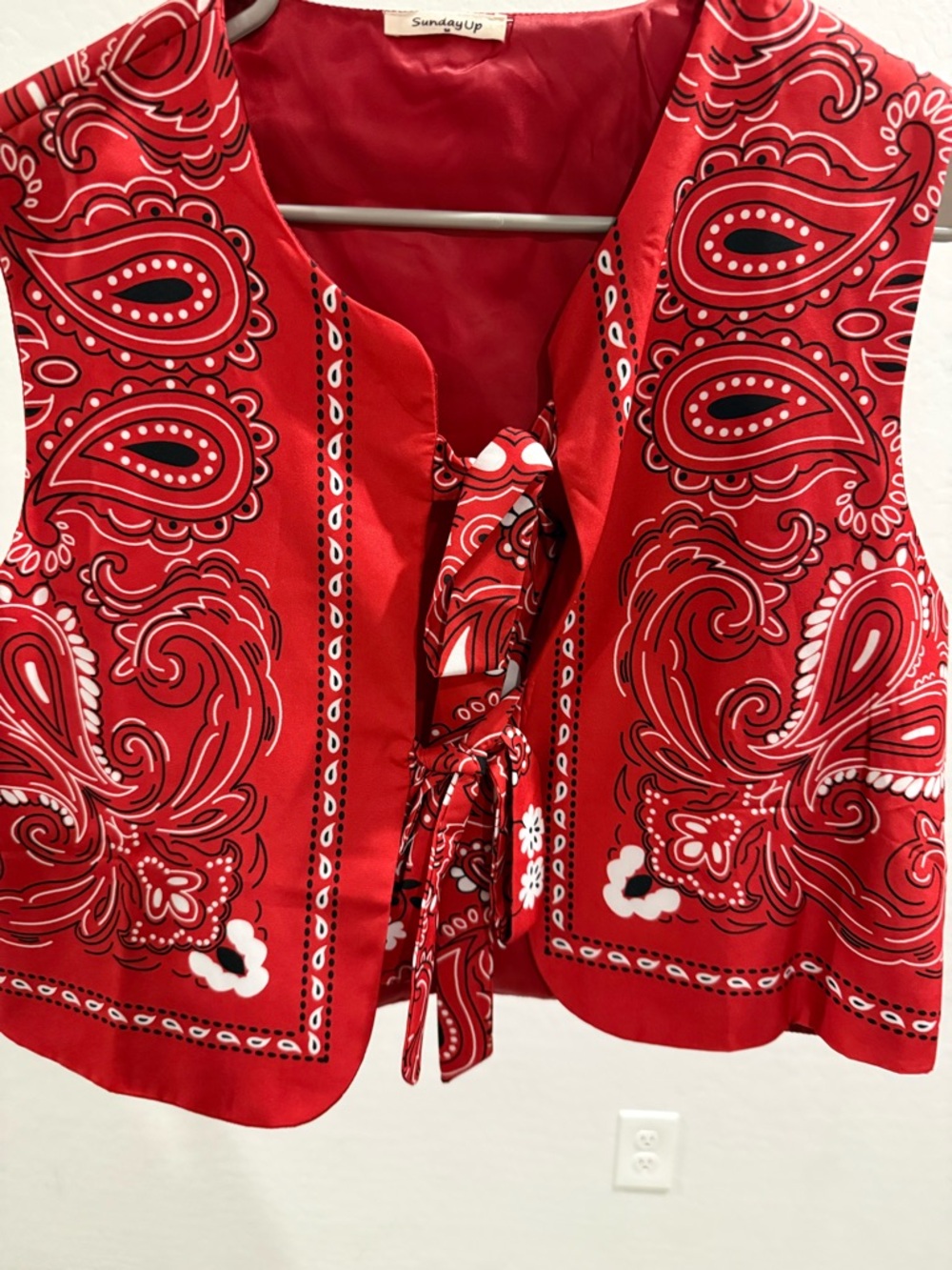 Sunday Red Paisley Tie-Front Crop Top